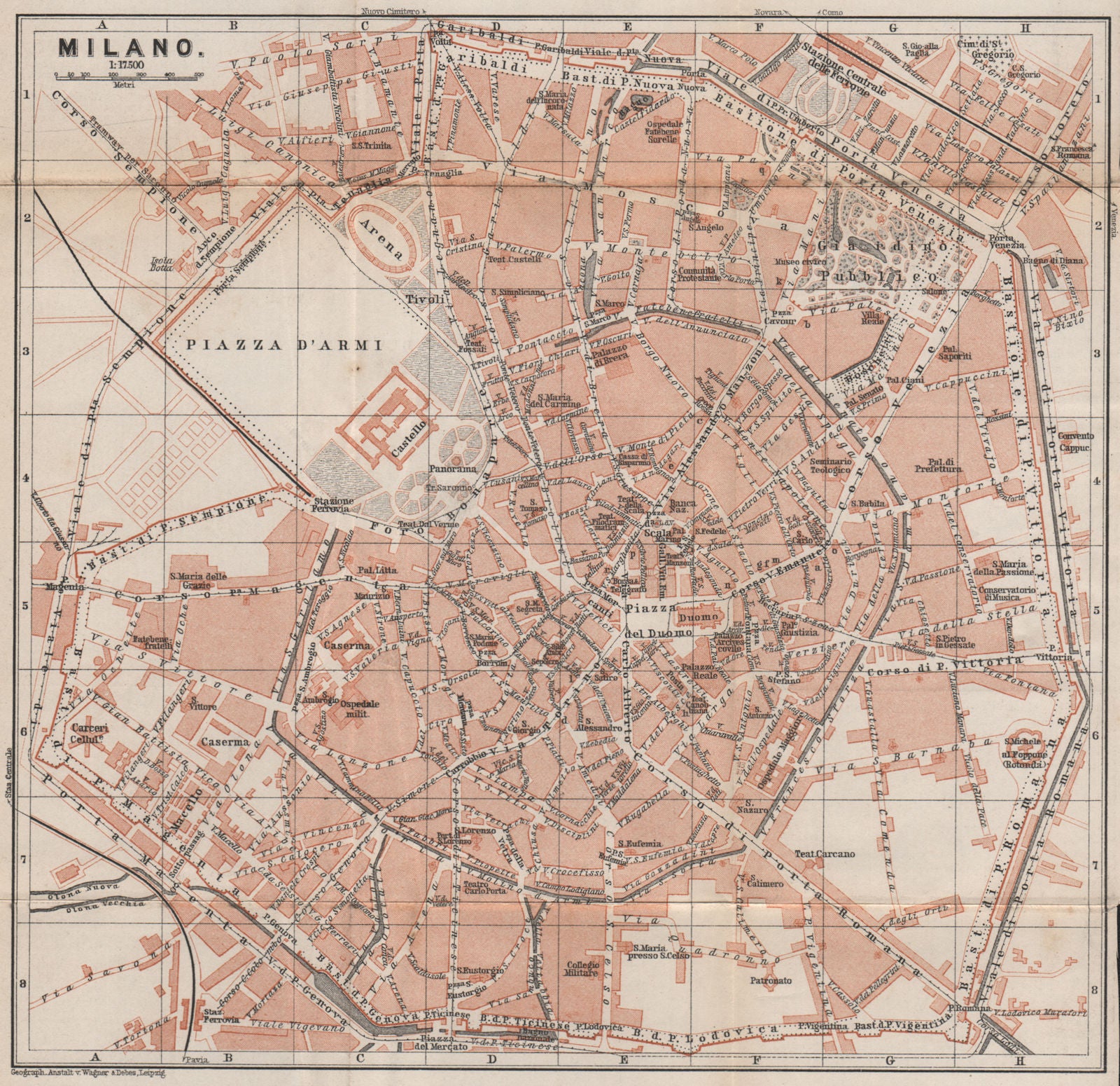 MILAN MILANO. town city plan piano urbanistico. Italy mappa. BAEDEKER 1889